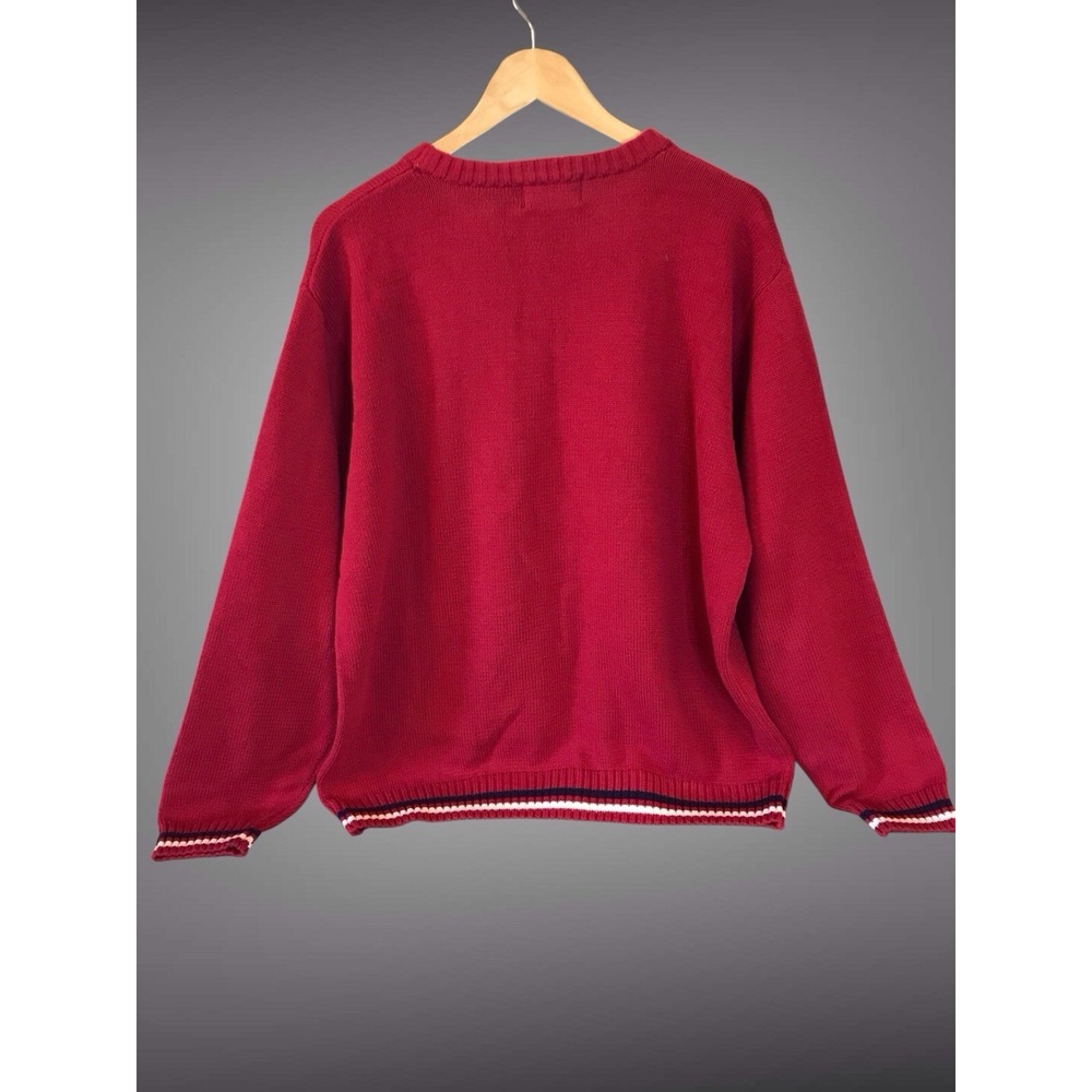 VTG Bill Blass Sweater Mens Sz L Red Argyle Cotton Crewneck Preppy Knit Pullover - Picture 4 of 4